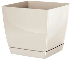 Prosperplast Dekoratyvinis gėlių vazonas su padėklu Coubi Square P 13.5x13.5x12.4cm plast./kreminės sp.