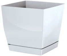 Dekoratyvinis gėlių vazonas su padėklu Coubi Square P 15.5x15.5x14.2cm plastikinis/baltas