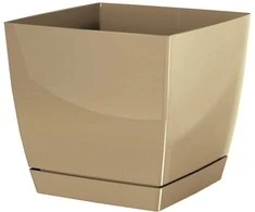 Dekoratyvinis gėlių vazonas su padėklu Coubi Square P 18x18x16.5cm plastik./švies.rudas