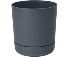 Dekoratyvinis gėlių vazonas su padėklu Satina Ø15cm H16.8cm plastikinis/t.pilkas