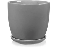 Dekoratyvus gėlių vazonas su padėklu POLNIX Ø13cm/H12cm keraminis/pilkas