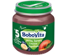 Deserek Jabłka, banany i owoce tamsiai violetinė Bobovita 6x 125g vaikams 5m+