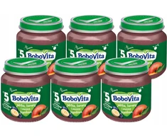 Deserek Jabłka, banany i owoce tamsiai violetinė Bobovita 6x 125g vaikams 5m+