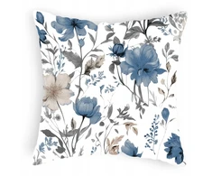 Designpremium Užvalkalas na poduszkę jaśka balta w mėlyna kwiaty hibiskus 40x40 cm