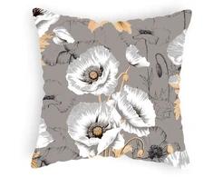 Designpremium Užvalkalas na poduszkę pilka w balta duże kwiaty maki 40x40 cm