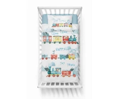 Detexpol Mayamoo medvilninė kūdikių patalynė 90x120 + 40x60 traukinio pastelinė versija –