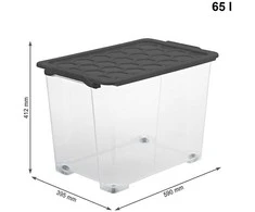 Dėžė su dangčiu ir ratukais Evo Safe Rotho 59x51.2X39.5/65L permatoma/antracito sp.