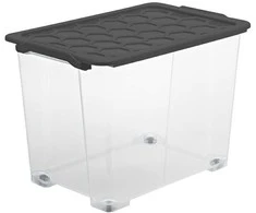 Dėžė su dangčiu ir ratukais Evo Safe Rotho 59x51.2X39.5/65L permatoma/antracito sp.
