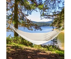 Didelis dvivietis hamakas 200x150cm, mediniai skersiniai, patogus komplektas
