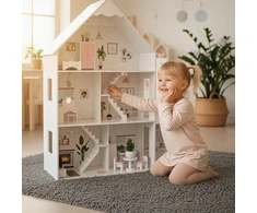 DIDELIS MEDINIS LĖLIŲ NAMAS KINDERPLAY LED VILLA XXL 118cm BALDŲ GARAŽAS
