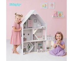 DIDELIS MEDINIS LĖLIŲ NAMAS KINDERPLAY LED VILLA XXL 118cm BALDŲ GARAŽAS