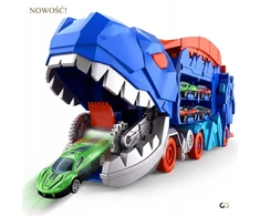 DINOZAURŲ TRANSPORTERIŲ LENKTYNŲ TRAKAS + METALINĖS Spyruoklės 3IN1 MEGA T-REX AUTOMOBILIAI