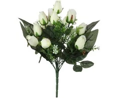 Dirbtinių gėlių puokštė ROŽĖS, kreminės sp., 12 žiedų, 34 cm