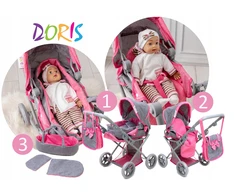 Doris 3 viename lėlių vežimėlis, gilus vežimėlis, vežimėlis, KREPŠELIS, RANKINĖ, persirengimo stalas