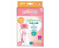 Dr Brown's BROWN'S OPTIONS+ 2 PAKUOTĖS ANTICOLIKO BUTELĖLIS 270 ml 0M+ ROŽINĖ