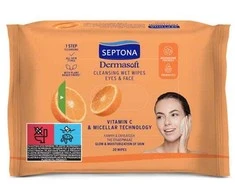 Drėgnos servetėlės makiažui valyt SEPTONA su vitaminu C ir miceline technologija 20vnt