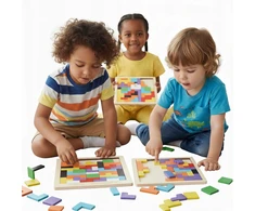 Drobiazgarnia Medinės kaladėlės Tetris Montessori dėlionė 40 vnt. edukacinis galvosūkis