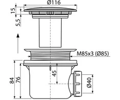 Dušo padėklo sifonas ALCAPLAST A49K LUX, metalinis, 90 mm