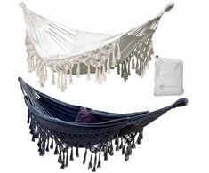 Dviejų asmenų sodo hamakas, medvilninis BOHO, pintas MACRAME šezlongas XL 280x150