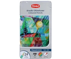 Dvipusės spalvotos kreidelės Toma metalinėje dėžutėje, 24 spalvos