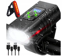 Dviračio žibintų rinkinys LED USB įkraunamas priekinis galinis vandeniui atsparus IPX4 6 režimai