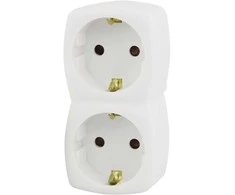Dvišakis adapteris EMOS, su įžeminimu, 10 A, IP20, baltos sp.
