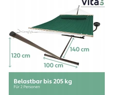 Dvivietis sodo hamakas su stovu ir staliuku, patogus iki 205 kg, žalias — sodo sūpynės, dvivietis gultas, balkono hamakas, poilsio baldai, plieno rėmas, hamakas su lentyna, terasos įranga