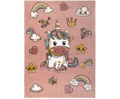Dywany Uszczow VAIKŲ kilimėlis UNICORN rožinis vienaragis vaivorykštė sensorinis 120x170 cm