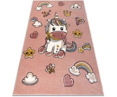 Dywany Uszczow VAIKŲ kilimėlis UNICORN rožinis vienaragis vaivorykštė sensorinis 120x170 cm