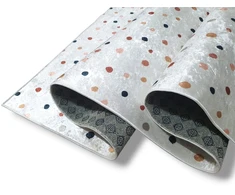 Dywanypers BOHO stiliaus SKAITMENINIAI taškai kilimas su smėlio spalvos taškais 160x230 taškeliai smėlio spalvos