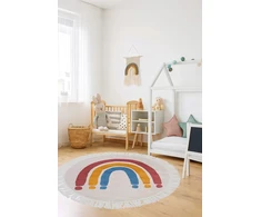 Dywanypers Dywan Bello TĘCZA 100x100 w stylu BOHO łuki tęcze smėlio spalva koło su frędzlami