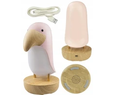 Plexido Ecolight Lampka nocna LED TUKAN ROŽINĖ Balta Ciepła Garsiakalbis BLUETOOTH SPEAKER USB