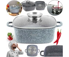 Edenberg Kvadratinis marmurinis puodas 22cm 3.7l su dangčiu, indukcijai