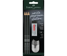 Rinkinys Faber-Castell 1111, 3 pieštukai HB, drožtukas ir trintukas, juodos spalvos