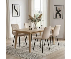 Ehokery DEXTER BEIGE BEIGE VELVET MINŠTA KĖDĖ VALGOMOJE SVETAINEI, MODERNA