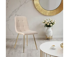Ehokery dygsniuota smėlio spalvos kėdė moderni BOUCLE TEDDY LAMB METAL GOLD LEGS