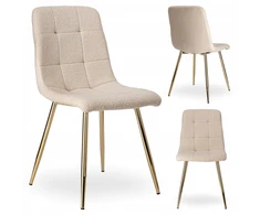 Ehokery dygsniuota smėlio spalvos kėdė moderni BOUCLE TEDDY LAMB METAL GOLD LEGS
