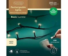 El. lauko girlianda LUMINEO DURACHARGE 200LED IP44 įkraunama 1500mAh šiltai balta 8rež 15m