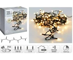 Elektrinė girlianda, IP44, 320 LED, 8 režimai, šiltai baltos sp, 6/18val. laikmatis, 24+3m