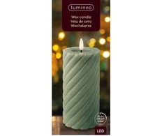 Elektrinė LED dekoracija LUMINEO Candle, žalios sp., elementai 2xAA (neįeina), 7,5x17,3 cm