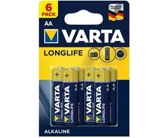 Elementai VARTA LONGLIFE, AA, šarminiai, 6 vnt.