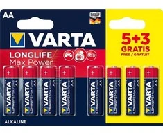 Elementai VARTA LONGLIFE MAX POWER, AA, šarminiai, 5+3 vnt.