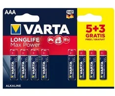 Elementai VARTA LONGLIFE MAX POWER, AAA, šarminiai, 5+3 vnt.