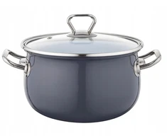 Emalia Pleszew Bliss emaliuotas puodas 22 cm 4,8 l tamsiai pilkas su stikliniu emalio dangteliu