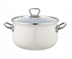 Emalia Pleszew EMALIA Puodas Emaliowany Bliss 20cm 3,8L Kreminė su Pokrywką Szklą