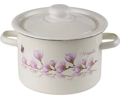 Emalia Rybnik Emaliuotas puodas 3l, 18cm, kremas, su dangčiu, visoms viryklėms