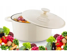 Emaliuota ketaus kepimo indas, puodas, 5 l, apvalus, KREMINIS, virimas