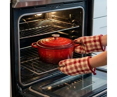 Emaliuotas ketaus PUODAS su dangteliu HAGE 4L 24 cm raudonas indukcinis grilis