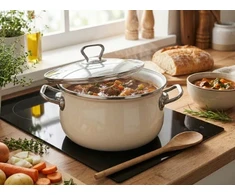 Emaliuotas puodas Emalia Pleszew Bliss 22 cm 4,8L kremo indukcinės dujos