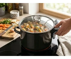 Emaliuotas puodas Emalia Pleszew Metalico 24 cm 5,6L juodos indukcinės dujos